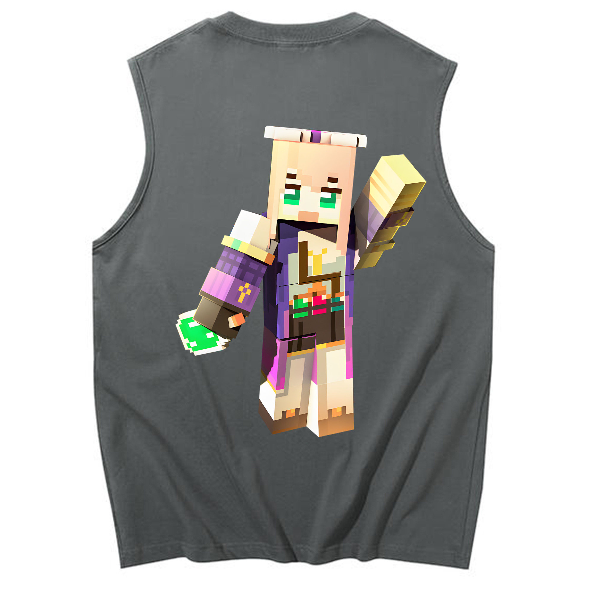 （画像用） マインクラフト ブロックの世界 Minecraft MC Block world コットン100％タンクトップ（背面プリント）